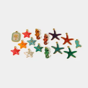 Waterproof 18K Gold Plated Stainless Steel Colorful Fish Seahorse Starfish Palm Tree Charms DIY Jewelry Accessories for Women