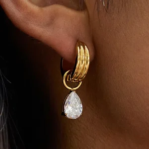Waterproof 18K PVD Gold Plated Stainless Steel Delicate Cute Sweet Zircon Diamond Huggies Earrings for Women Fashion Jewelry