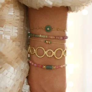 Waterproof 18K PVD Gold Plated Stainless Steel Natural Stone Beaded Bracelet Set Tarnish Free Fashion Jewelry