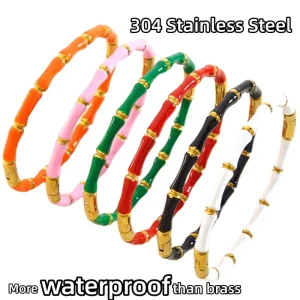 Waterproof 18k Gold PVD Plated Titanium Steel Enamel Colorful Fashion Stainless Steel Cuff Women’s Bangles Jewelry