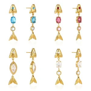 Waterproof 304 Steel Drop Earring Sparkling Gradient Crystal Marine Life Charm Skin Friendly Lady Ornament