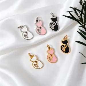 Waterproof 316L Stainless Steel Hollow Cat Enamel Pendants DIY Jewelry Making Charms Accessories for Bracelet & Necklace