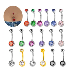 Waterproof ASTM F136 Titanium Belly Button Rings CZ Barbell Style Navel Stud Internally Thread Body Piercing