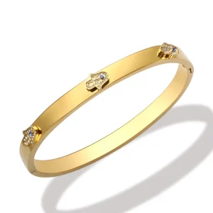 Waterproof Anti-Tarnish PVD Coating 18K Gold Plated Stainless Steel Hamsa Hand Bangle Bracelet for Women