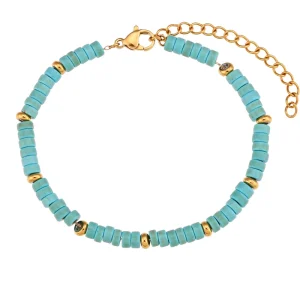 Waterproof Anti Tarnish Stainless Steel 18K PVD Jewelry Sets Beaded Jade Turquoise Lapis Bracelet For Women