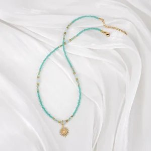 Waterproof Bohemia Choker Gold Plated Women Stainless Steel Natural Stone Sun Pendant Fashion Jewelry Necklaces