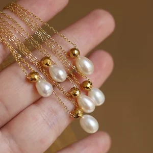 Waterproof Charm Jewelry Fashion Non Tarnish Stainless Steel Cute Perfume Bottle Shape Pearl Necklace For Gift