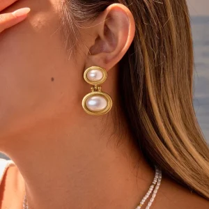 Waterproof Durable Non Fading French Retro High Grade Imitation Pearl Stainless Steel Women Earrings