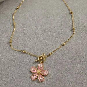 Waterproof Enamel Flower Stainless Steel Pendant Necklace 18K PVD Gold Plated Necklace Fashion Jewelry