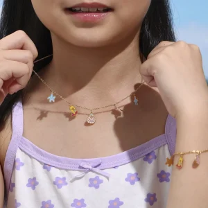 Waterproof Fashion Accessories Sweet Bohemian Pink Shell Necklace Multiple Elements Pendant Charms with Lobster Clasp