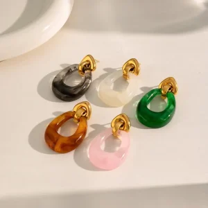 Waterproof Fashion Jewelry Earrings Gold Plated Stainless Steel Irregular Geometric Resin Pendant Earrings For Women