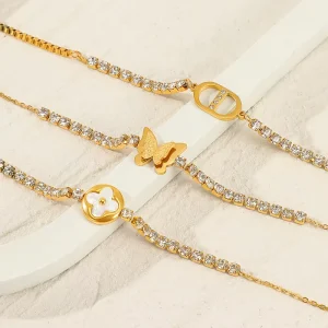 Waterproof Fashion Jewelry Trendy Style Stainless Steel 18k Gold Zircon Women Bracelets