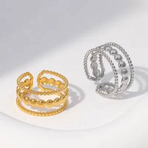 Waterproof Fashion Versatile Stainless Steel Open Ring Adjustable Electroplating 18k Gold Non fading Jewelry for Women