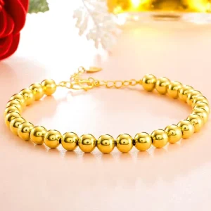 Waterproof Gold Plated Beads Bracelet Adjustable Size Fashion Bracelet for Girl and Boy Jewelry