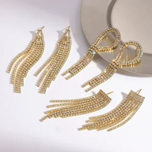 Waterproof Gold Plated Fashionable Women’s Rhinestone Fringe Earrings