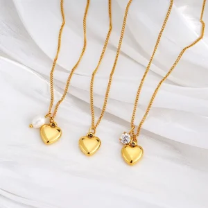 Waterproof Heart Pendant Necklace PVD Gold Plated Tarnish Resistant Freshwater Pearl Love Jewelry For Women Daily Wear