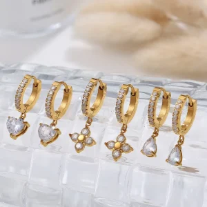 Waterproof Ins Heart Stainless Steel CZ Earring Light Luxury Fashion Tarnish Free Drop Earrings With EU Reach US CPSIA Standard