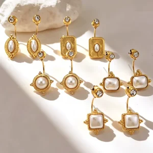 Waterproof Jewelry 18K Gold plated Stainless Steel Earrings Pearl Pendant Earrings Gift