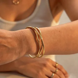 Waterproof Knot Bangle Hypoallergenic Stainless Steel Gold Plated Bangles for Everyday Use