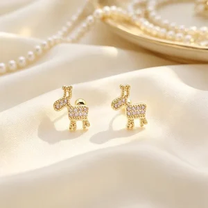 Waterproof Korean Earrings 18K Gold Plated Cute Giraffe Stud Earrings Women CZ Paved Screw Back Cartilage Piercing Jewelry
