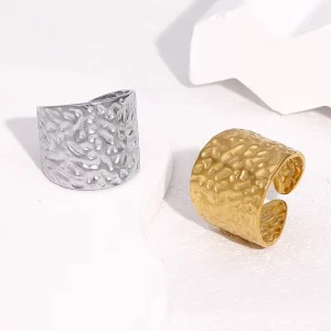Waterproof Luxury Europe and The United States Hot selling Stainless Steel Open Ring Niche High end Hammer Wide Version 18k