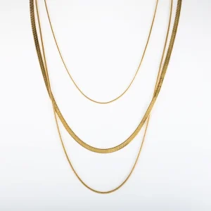Waterproof Minimalist 3-Layered Stainless Steel Thin Herringbone Snake Chain Stacking Choker Necklace for Women