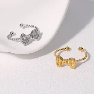 Waterproof Minimalist Temperament Sweet Bow Open Ring Simple Fashion Ins Wind Plated Gold Does Not Fade Stainless Steel Ring