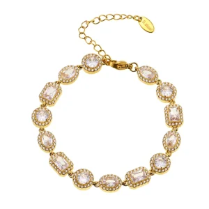Waterproof No Fade Geometric Mosaic 5A Zirconia Pave Bracelet for Women Stainless Steel Jewelry