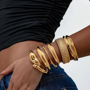 Waterproof Non-Fading Double Irregular Cross Open Bangle Women Minimalist Luxury Bracelet Stainless Steel Female Cuff Bangle