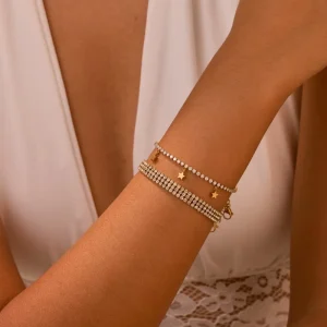 Waterproof Non Fading Vintage Full Rhinestone Bracelet Simple Stainless Steel Women’s Jewelry