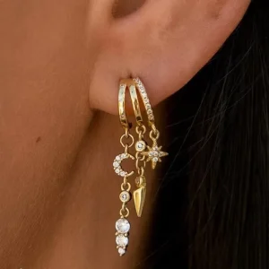 Waterproof Non Tarnished 18K PVD Gold Stainless Steel Moon Star Earring for Women