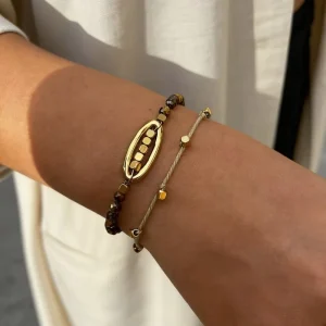 Waterproof PVD Gold Plated Stainless Steel Beaded Cord Bracelet Set Tarnish Free Minimalist Fashion Jewelry