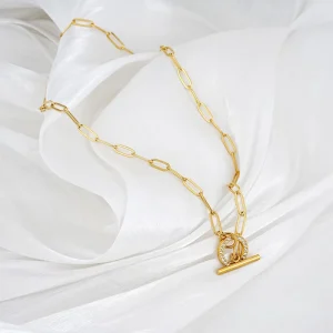 Waterproof Paperclip Chain Neck Non Fading Stainless Steel OT Buckle Paper Clip Chain Necklace For Women