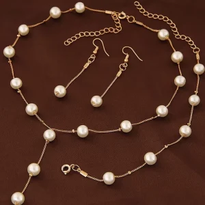 Waterproof Pearl Jewelry Set, No Fade Stainless Steel Necklace