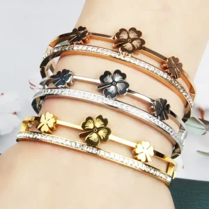 Waterproof Stainless Steel Bracelet for Women Carved Texture Leaves Fashion Charm Jewelry Gift Accessory