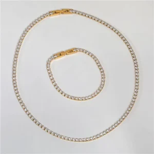 Waterproof & Tarnish Free 18K Gold Plated Luxury Zirconia Pave Stainless Steel Tennis Necklace
