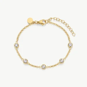 Waterproof Tarnish Free Hypoallergenic Custom 18k Gold Plated Stainless Steel Sparkling Crystal Stones Chain Bracelet