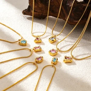 Waterproof Tarnish Free Stainless Steel Zircon Necklace Set PVD 18K Gold Multi Shape Interchangeable Charm Pendant Jewelry