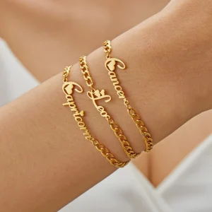 Waterproof Women’s Fashion Charm Bracelets 18K Gold Plated Stainless Steel 12 Horoscope Heart Zodiac Sign Jewelry