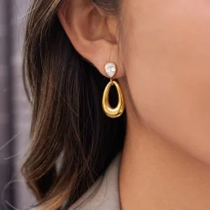 Wear Zircon Earrings Light Luxury High End Earrings Water Drop Dangle 18k Stainless Steel Jewelry for Women