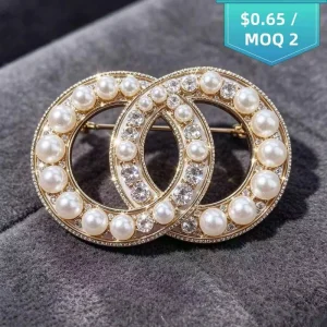 Wedding Alloy Gold Plated Diamond Studded Imitation Pearl Brooch For Women & Children’s Chest Flower