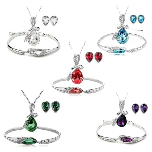 Wedding Bridal Accessories Crystal Earring and Necklace Luxury Fashion Jewelry Set for Women
