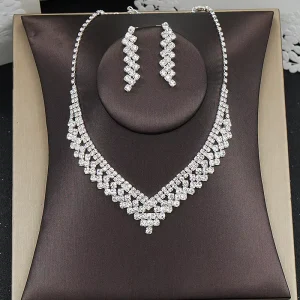 Wedding Bridal Austrian Crystal Necklace and Earring Accessories Luxury Fashion Jewelry Set for Women