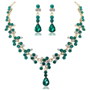 Wedding Costume Jewelry Set Crystal Diamond Glass Beaded Alloy Chain Necklace With Earrings for Women Girls