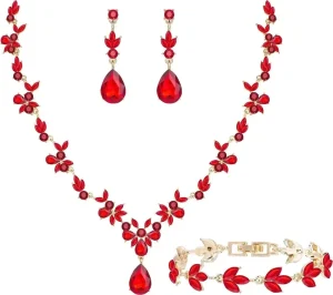 Wedding Costume Jewelry Set Crystal Diamond Glass Beaded Alloy Chain Necklace With Earrings for Women Girls