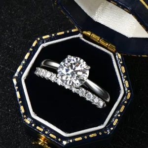 Wedding Couple Get Married Sterling Silver Rhodium Plated Prong Setting Fashion Fine Jewelry Sets 8mm(2.0ct)&2mm Moissanite Ring