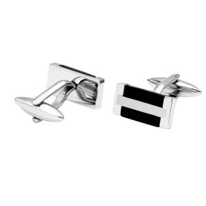 Wedding Engagement Party Anniversary Gift Set Men’s Fashion Black Onyx Inlay Rectangular Stainless Steel Cufflinks
