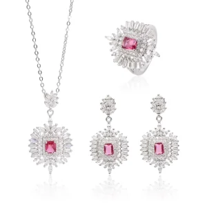 Wedding Fine Jewelry Diamond 925 Silver Square Crystal Gift Bridal Jewelry Set Gioielli Donna