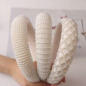 Wedding Full Pearl Covered Padded Headband Baroque Style Bridal Hair Hoops