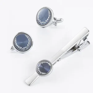 Wedding Gifts Metal Craft Men’s Suit Cufflinks and Tie Clip Set Engraved Customize Logo Soft Enamel Luxury Cufflinks for Men